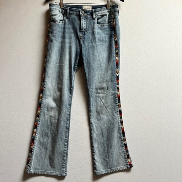 DRIFTWOOD Gray Straight Leg Jeans with Embroidered Detail - Picture 2 of 16